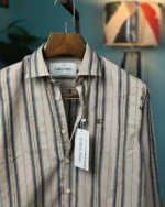 Beige & Navy Multi-Stripe Classic Shirt - Image 3