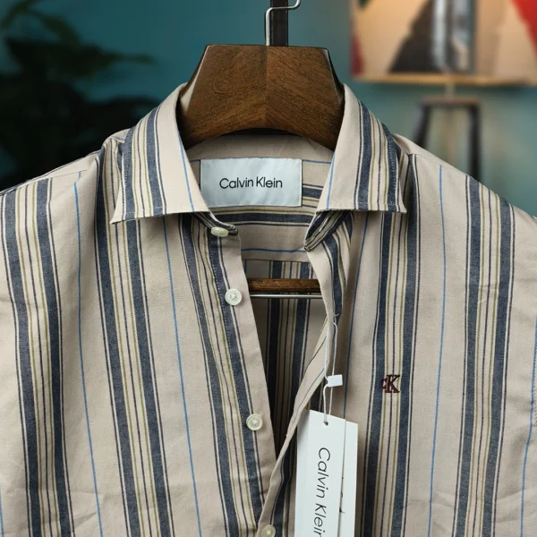 Beige & Navy Multi-Stripe Classic Shirt