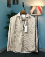 Tan Beige & White Pinstripe Classic Shirt - Image 2