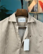 Tan Beige & White Pinstripe Classic Shirt