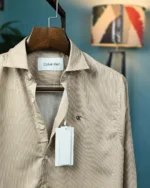 Tan Beige & White Pinstripe Classic Shirt - Image 3