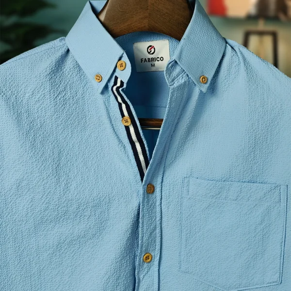 Sky Blue Seersucker Button-Down Shirt
