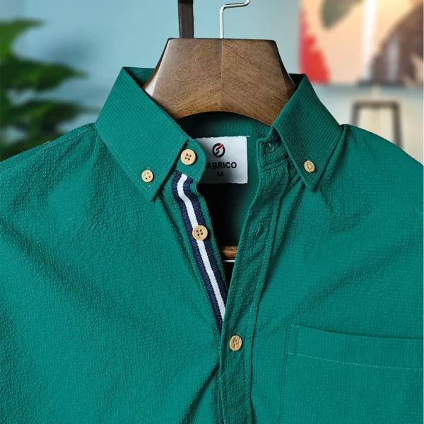 Bottle Green Seersucker Button Down Shirt