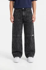 Acid Wash Paneled Wide-Leg Denim