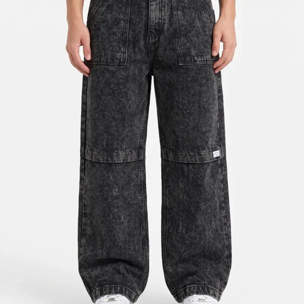 Acid Wash Paneled Wide-Leg Denim