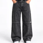 Acid Wash Knee Paneled Wide-Leg Denim