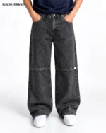 Acid Wash Knee Paneled Wide-Leg Denim