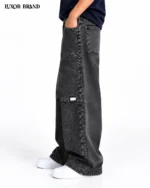 Acid Wash Knee Paneled Wide-Leg Denim - Image 2