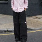 Black Paneled-Knee Wide-Leg Denim
