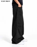 Black Knee Paneled-Wide-Leg Denim - Image 3
