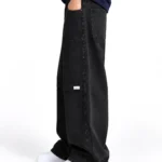 Black Knee Paneled-Wide-Leg Denim