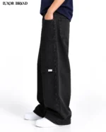 Black Knee Paneled-Wide-Leg Denim