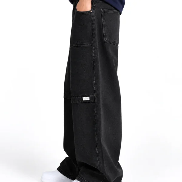 Black Knee Paneled-Wide-Leg Denim
