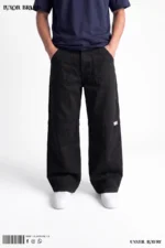 Black Paneled-Knee Wide-Leg Denim