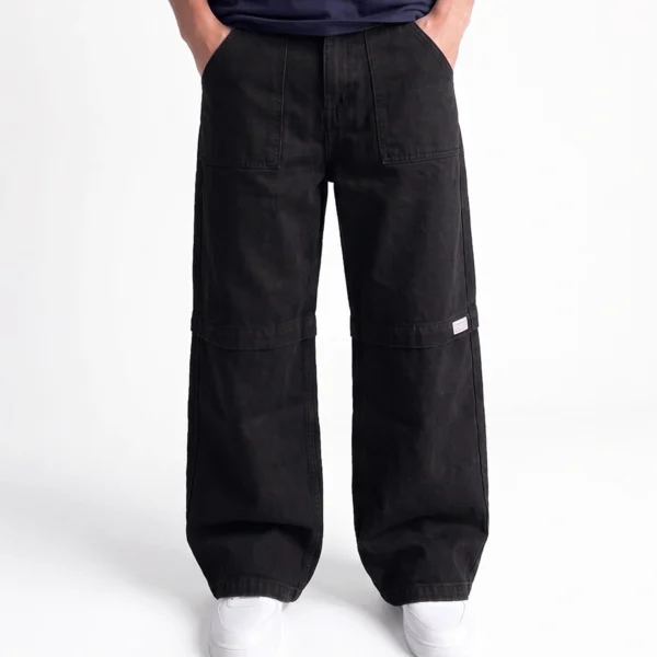Black Paneled-Knee Wide-Leg Denim