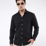 Black Seersucker Casual Shirt