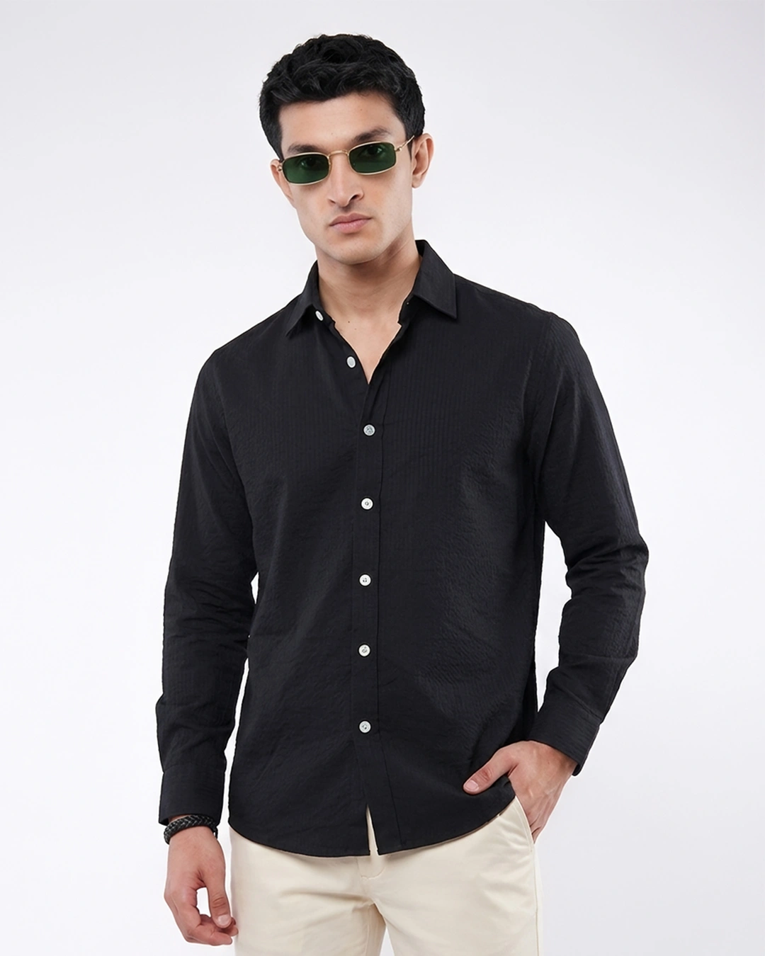 Black Seersucker 05 Black Seersucker Casual Shirt - Image 1