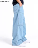 Blue Knee Paneled Wide-Leg Denim - Image 3