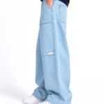 Blue Knee Paneled Wide-Leg Denim