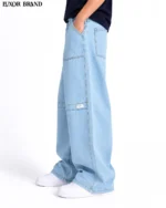 Blue Knee Paneled Wide-Leg Denim