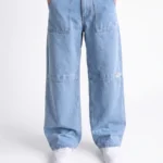 Light Ice Blue Paneled-Knee Wide-Leg Denim