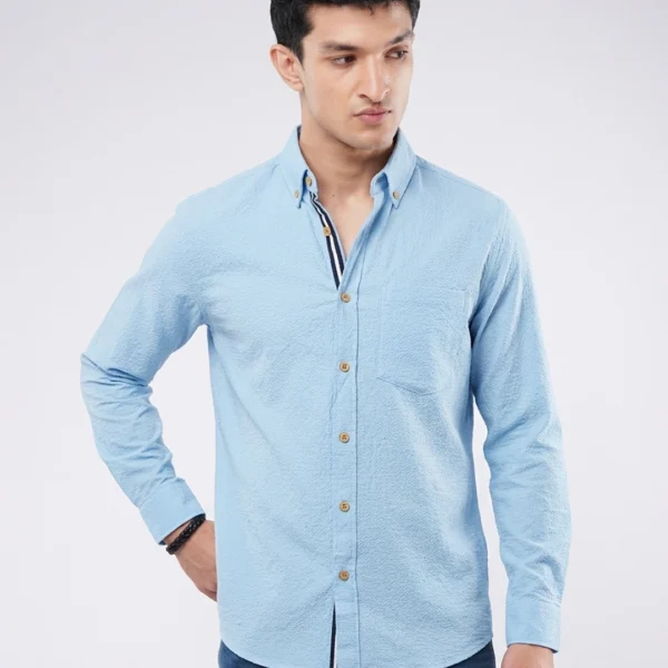 Sky Blue Seersucker Button-Down Shirt