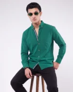 Bottle Green Seersucker Button Down Shirt